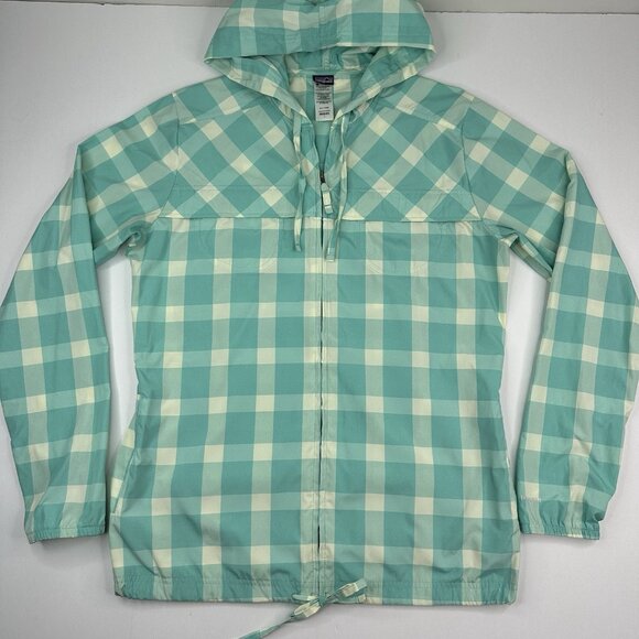 Patagonia Women's Nile Blue Plaid Sun‎ Windbreaker UPF 40 Jacket L/C43 - Picture 5 of 16